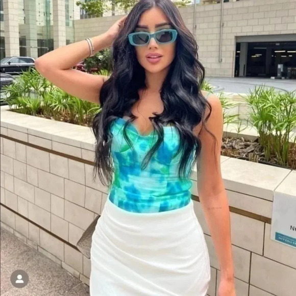 Zara Satin Effect Bustier Corset Bodysuit  Blue Green Size Small Blogger Fave - Picture 4 of 15